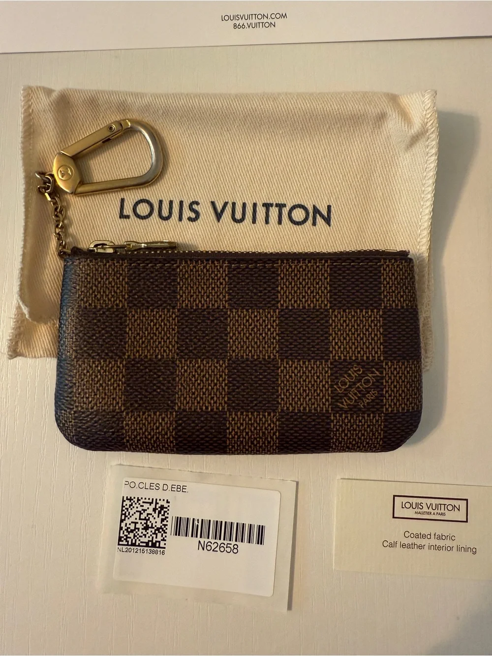 Louis Vuitton Brown Damier Ebene Key Pouch with Gold Hardware